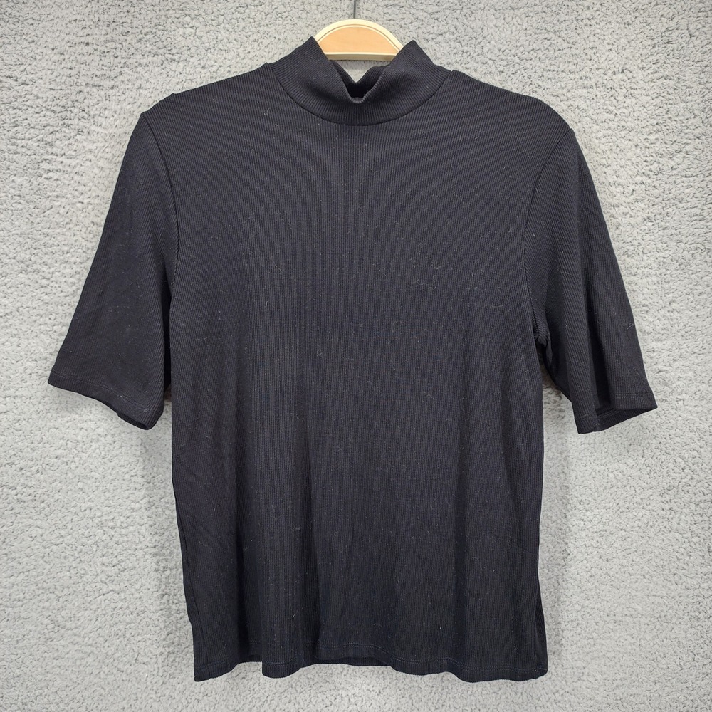 Marine Layer Black Ribbed Mock Neck Elbow Sleeve Top XL 13897